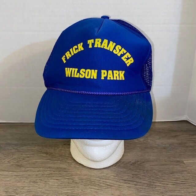 Vintage Frick Transfer Wilson Park Blue Trucker Hat Nissin Snapback Osfa
